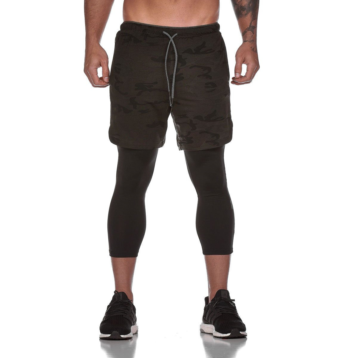 GYMSQUAD™ Innovative Men’s 2 in 1 Sport Short & Legging - Ultimate Comfort (3 in 1 Features) - BLACKCAMO