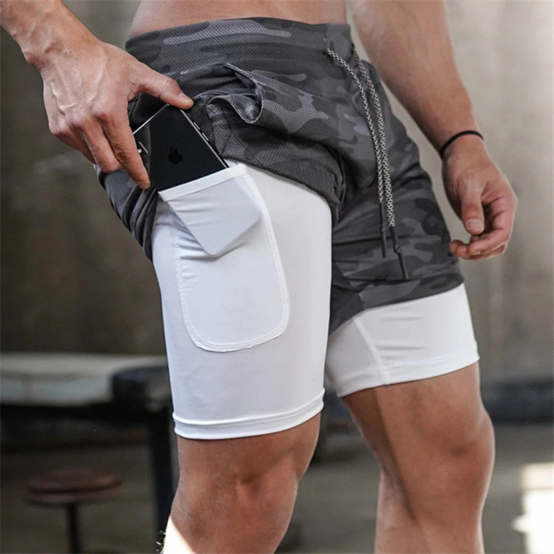 GYMSQUAD™ Innovative Men’s Sport Short - Ultimate Comfort (3 in 1 Features) GRAYCAMO
