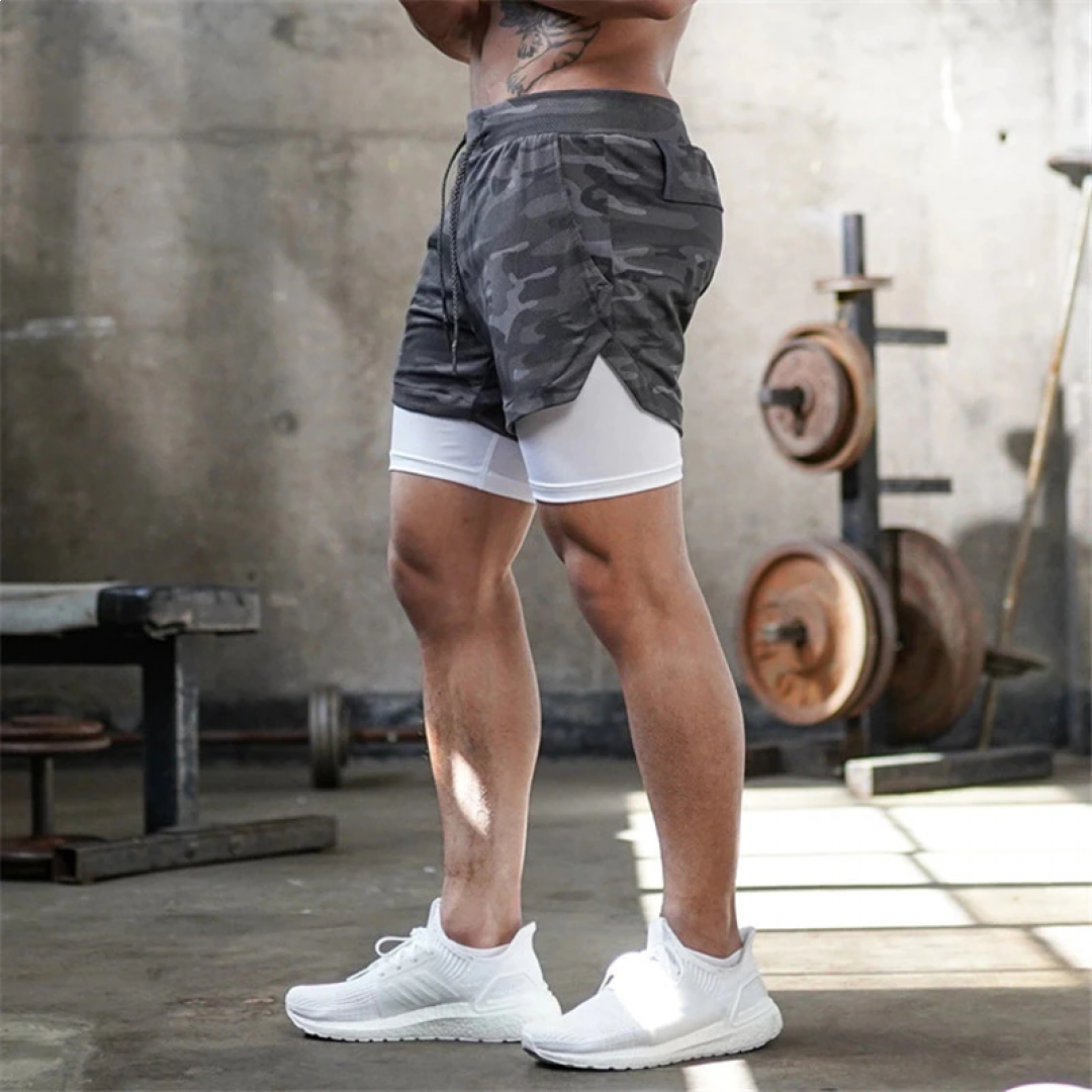 GYMSQUAD™ Innovative Men’s Sport Short - Ultimate Comfort (3 in 1 Features) GRAYCAMO