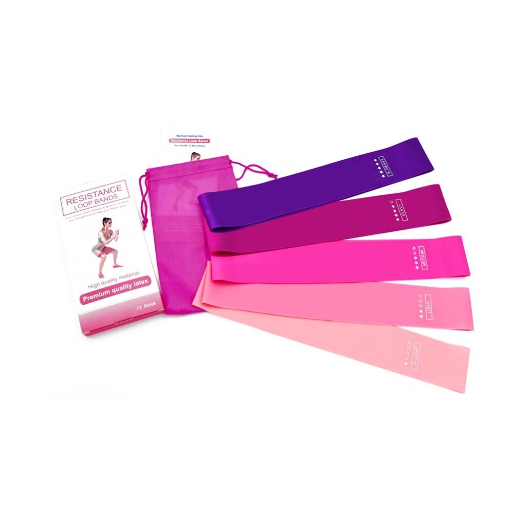 GYMSQUAD™ Pack of 5 YOGA & PILATES RESISTANCE BANDS (5 to 40 LBS)