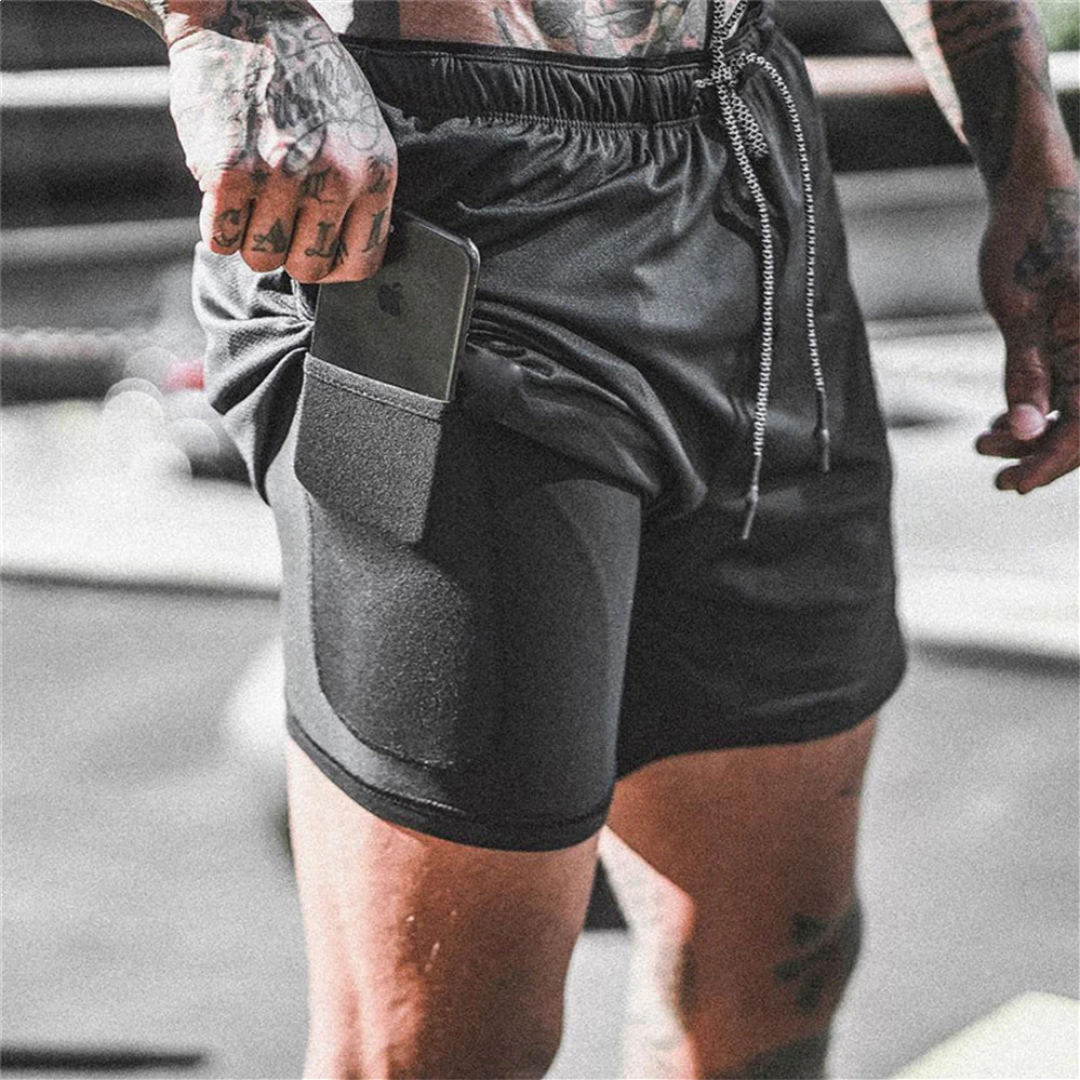 GYMSQUAD™ Innovative Men’s Sport Short - Ultimate Comfort (2 in 1 Features) - BLACK