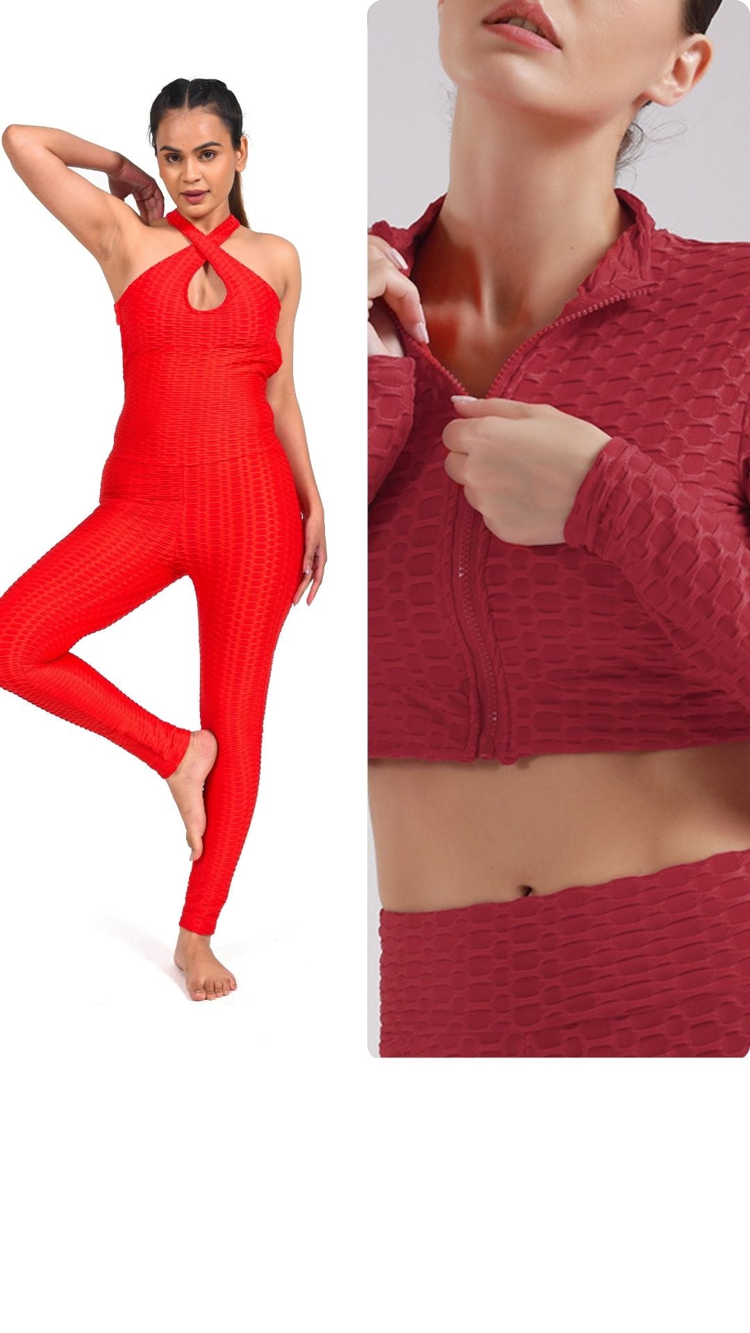 GYMSQUAD® COMBO OF ANTI-CELLULITE AND PUSH UP JUMPSUIT  & JACKET - RED
