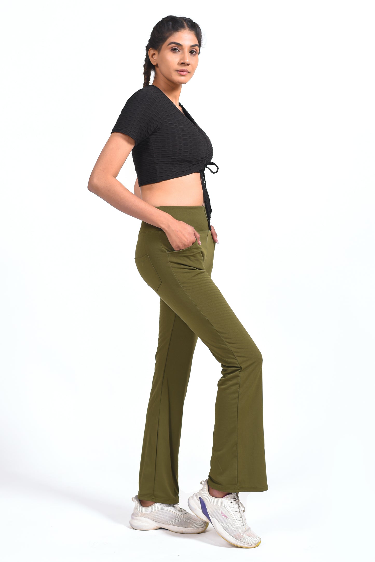 GYMSQUAD® COMBO OF BLACK ANTI-CELLULITE T-SHIRT & GREEN FLARE PANTS