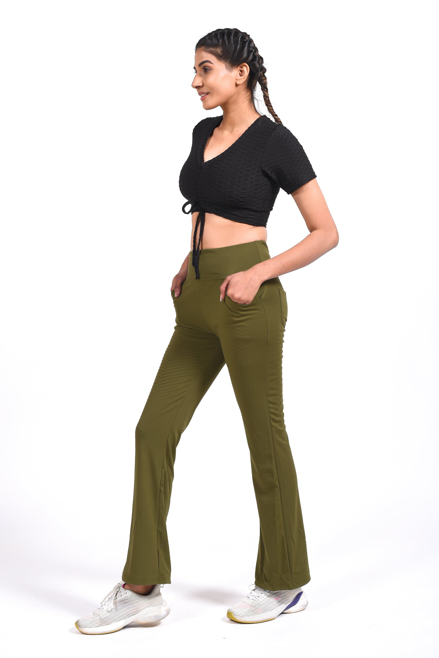 GYMSQUAD® COMBO OF BLACK ANTI-CELLULITE T-SHIRT & GREEN FLARE PANTS