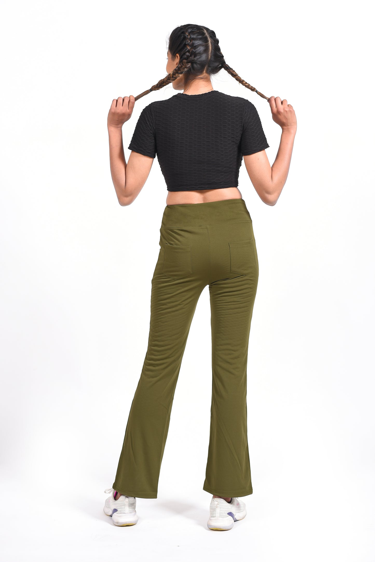 ThusFar Women Velvet Flare Pants Casual Elastic Waist Bell Bottom Comfy  Trousers with Pockets Green at Amazon Women's Clothing store