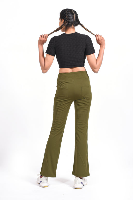 GYMSQUAD® COMBO OF BLACK ANTI-CELLULITE T-SHIRT & GREEN FLARE PANTS