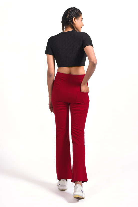GYMSQUAD®  COMBO OF BLACK ANTI-CELLULITE T-SHIRT  & RED  FLARE PANTS