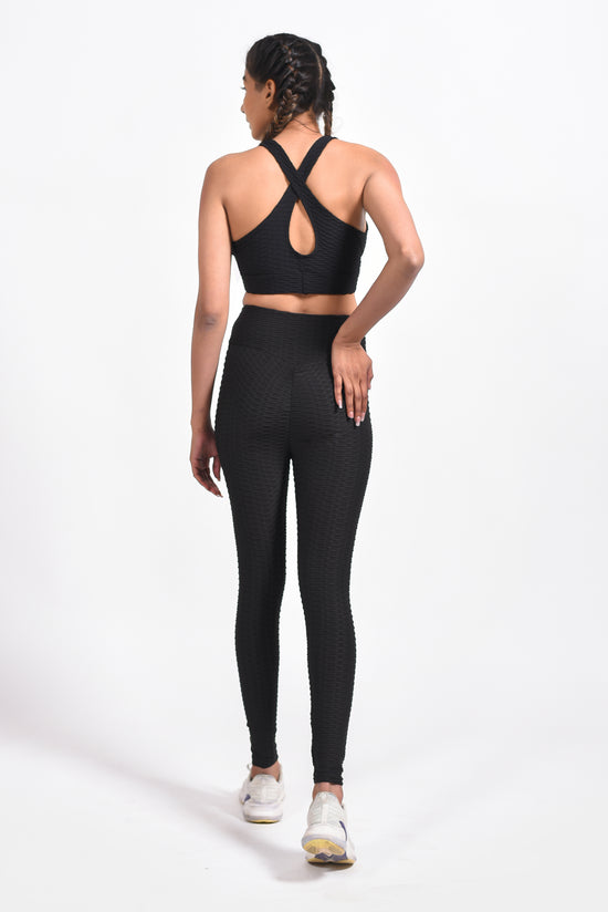 Women Black Gym Wear Sports Bra Leggings Co-Ord Full Set