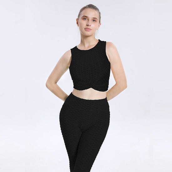 GYMSQUAD® ANTI-CELLULITE CROP TOP & LEGGINGS COMBO- BLACK