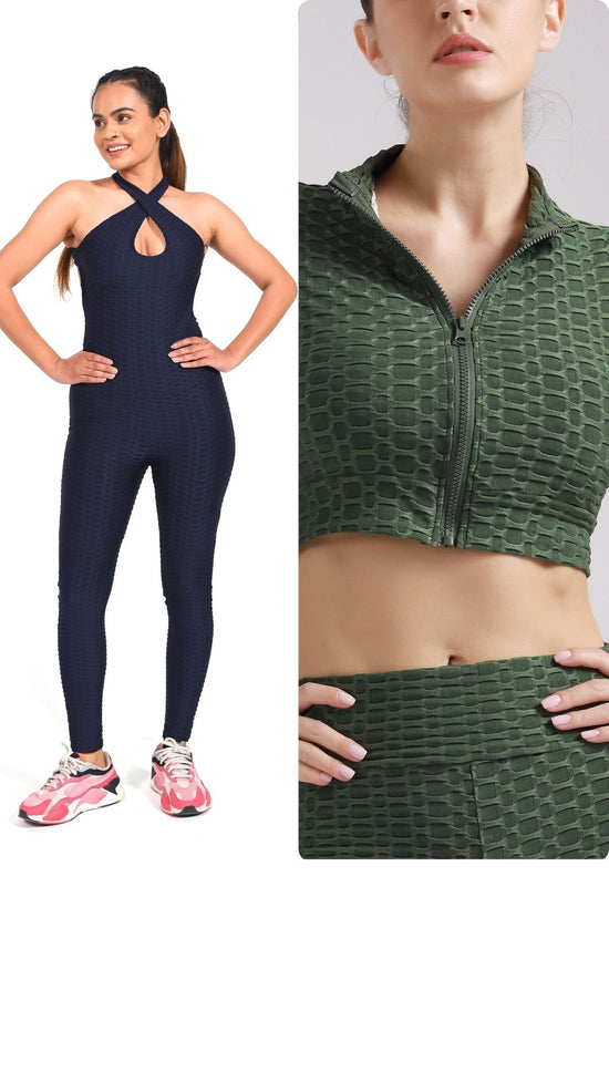 GYMSQUAD® COMBO OF ANTI-CELLULITE AND PUSH UP BLACK JUMPSUIT & GREEN JACKET