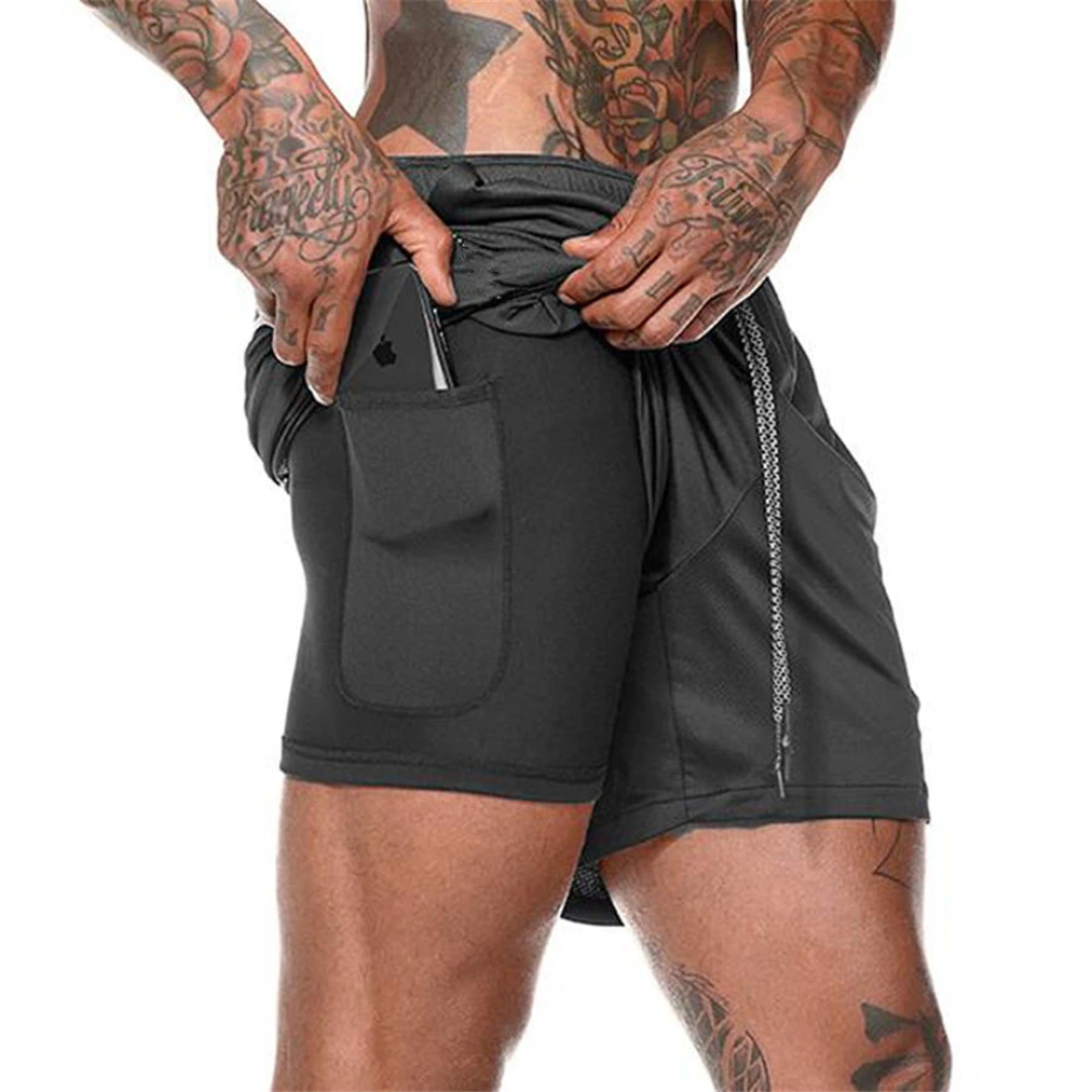 GYMSQUAD™ Innovative Men’s Sport Short - Ultimate Comfort (2 in 1 Features) - BLACK