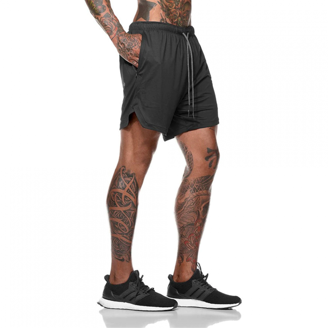GYMSQUAD™ Innovative Men’s Sport Short - Ultimate Comfort (2 in 1 Features) - BLACK